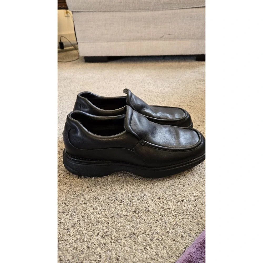 Rockport Mens 12M Black Leather Slip On Comfort Shoes Moc Toe DMX Cushion
